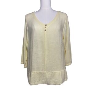 CMC‎ Made in USA Linen Blend Gauze Top Yellow Boho Tunic Relaxed Fit Medium